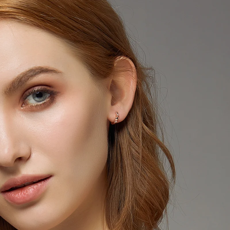 (imagem para) Brinco Argolas Namoro de corações estilo Pandora Rosa - SCE445-C - Visualizar 7