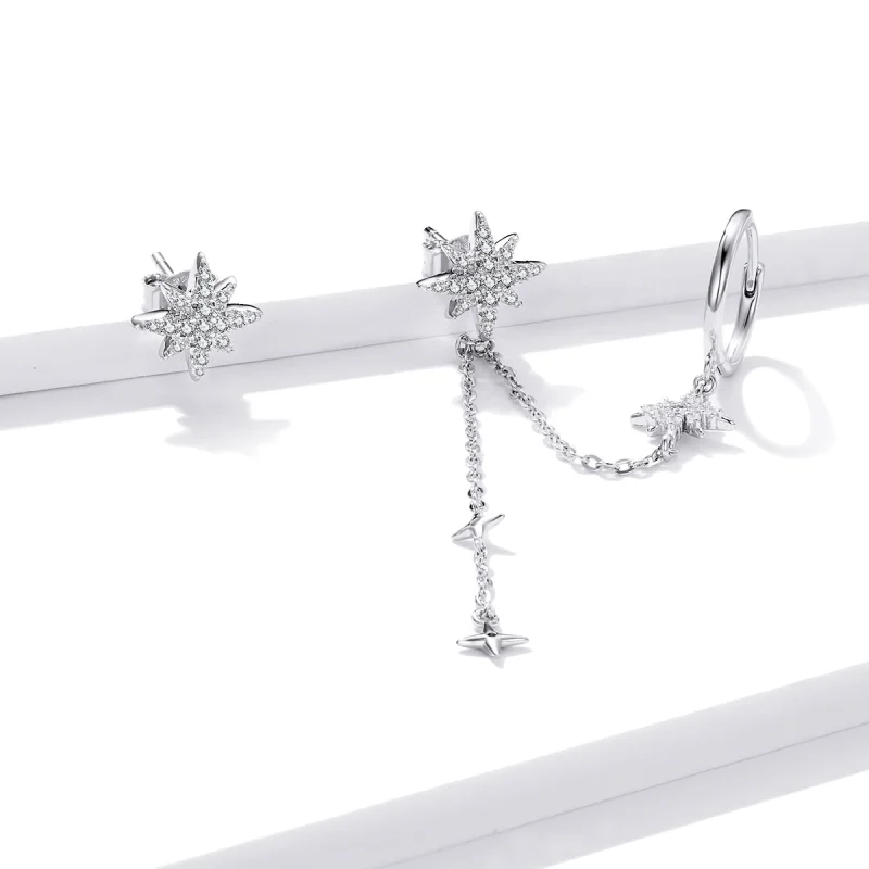 (imagem para) Brinco Estrelas brilhantes estilo Pandora - BSE433 - Visualizar 2