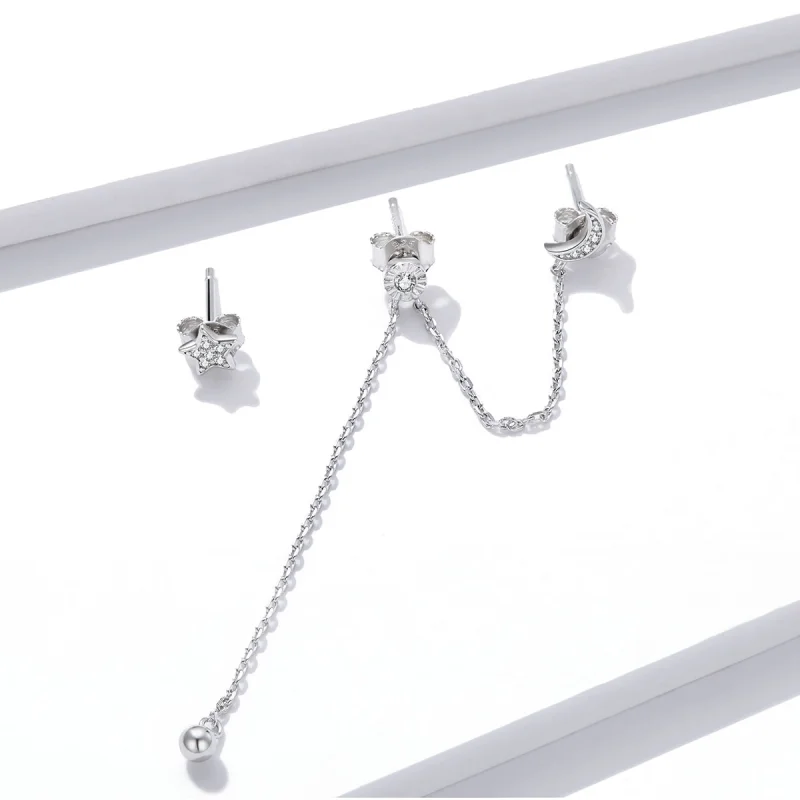 (imagem para) Brinco Lua e estrelas sonhadoras estilo Pandora - BSE431 - Visualizar 2