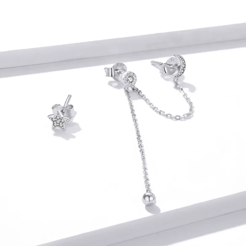 (imagem para) Brinco Lua e estrelas sonhadoras estilo Pandora - BSE431 - Visualizar 4