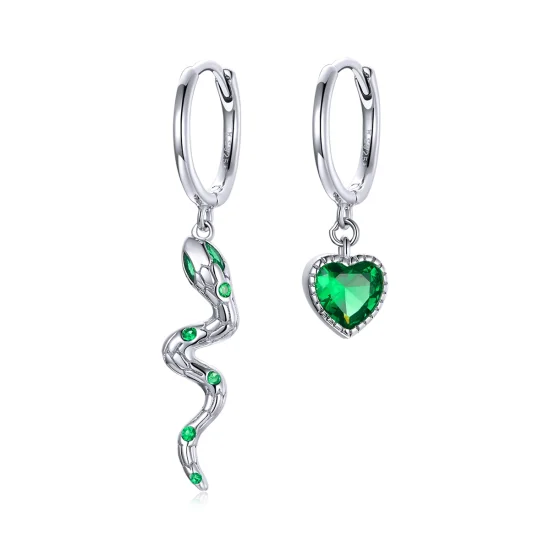 (imagem para) Brinco O amor da cobra e do coração verde estilo Pandora - SCE1006