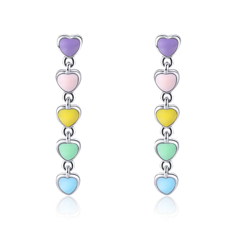 (imagem para) Brincos Petit Corações Arco-Íris estilo Pandora - SCE451