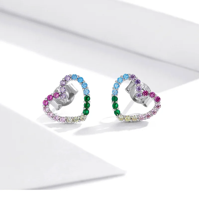 (imagem para) Brincos Petit Corações Arco-Íris estilo Pandora - SCE891 - Visualizar 2