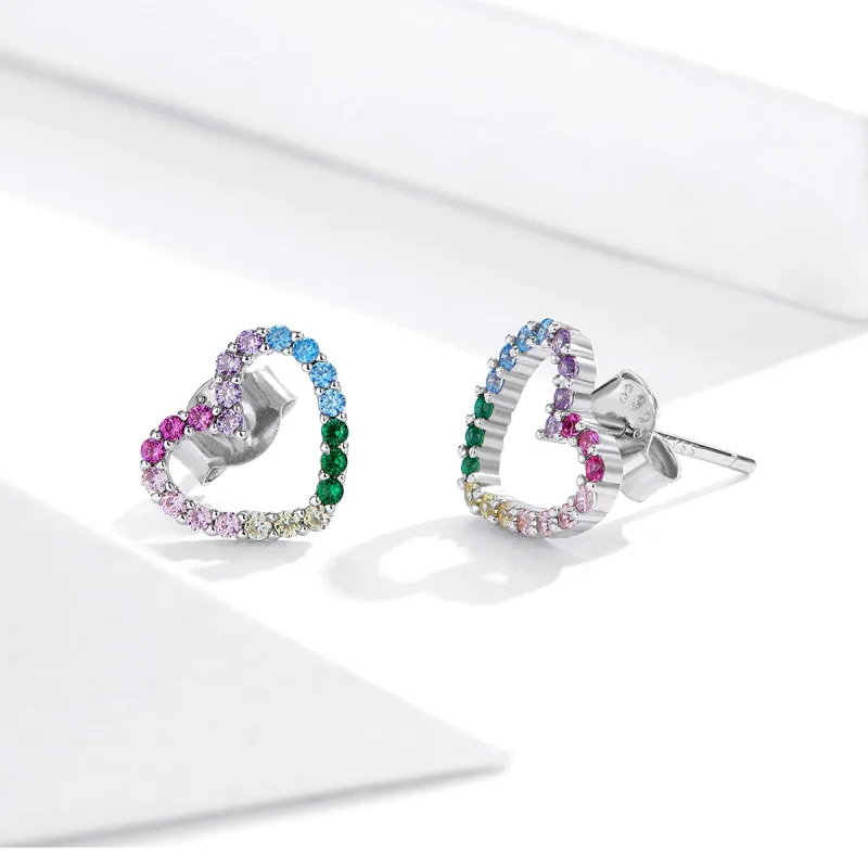 (imagem para) Brincos Petit Corações Arco-Íris estilo Pandora - SCE891 - Visualizar 3