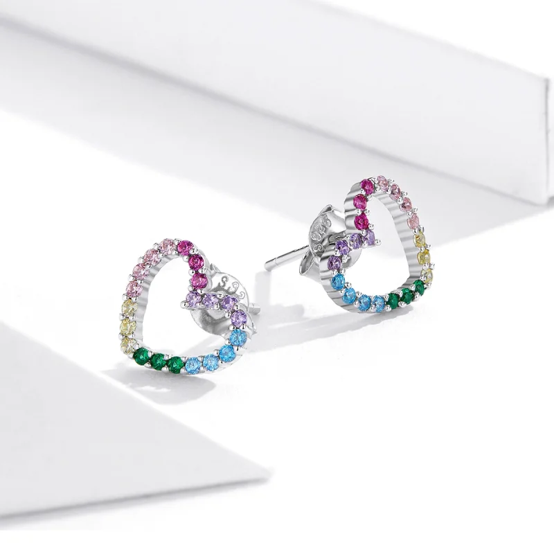 (imagem para) Brincos Petit Corações Arco-Íris estilo Pandora - SCE891 - Visualizar 4