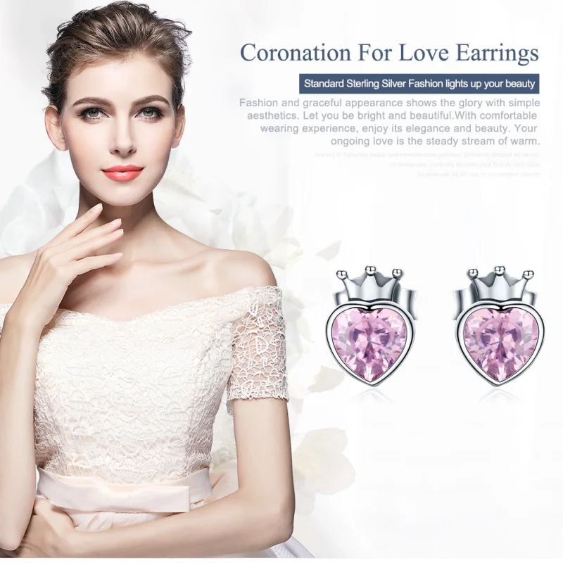 (imagem para) Brincos Petit Coração da Coroa estilo Pandora - SCE174 - Visualizar 2