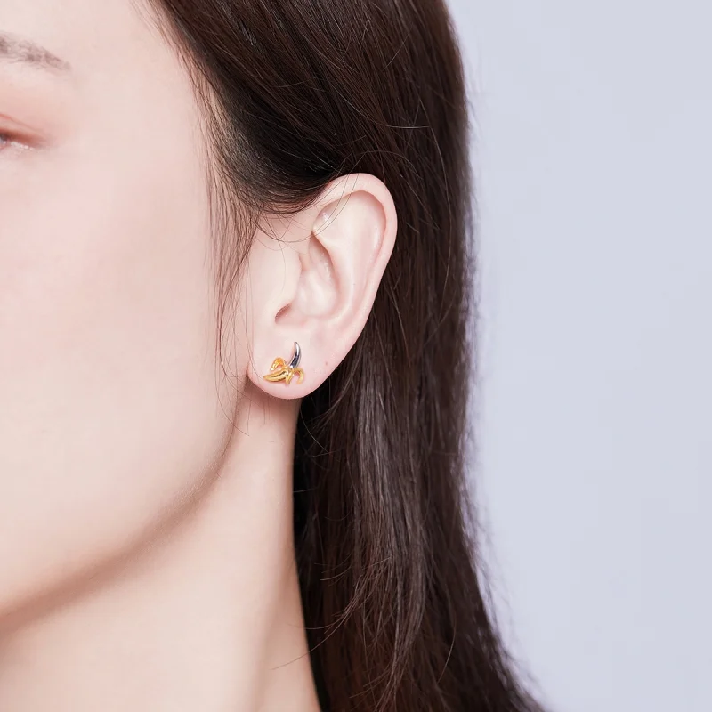 (imagem para) Brincos Petit Dois tons Banana Fofa Brincalhona estilo Pandora - SCE731 - Visualizar 6