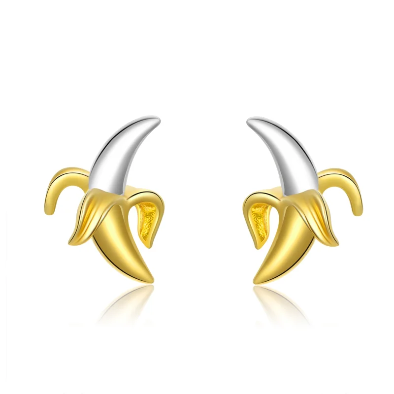 (imagem para) Brincos Petit Dois tons Banana Fofa Brincalhona estilo Pandora - SCE731