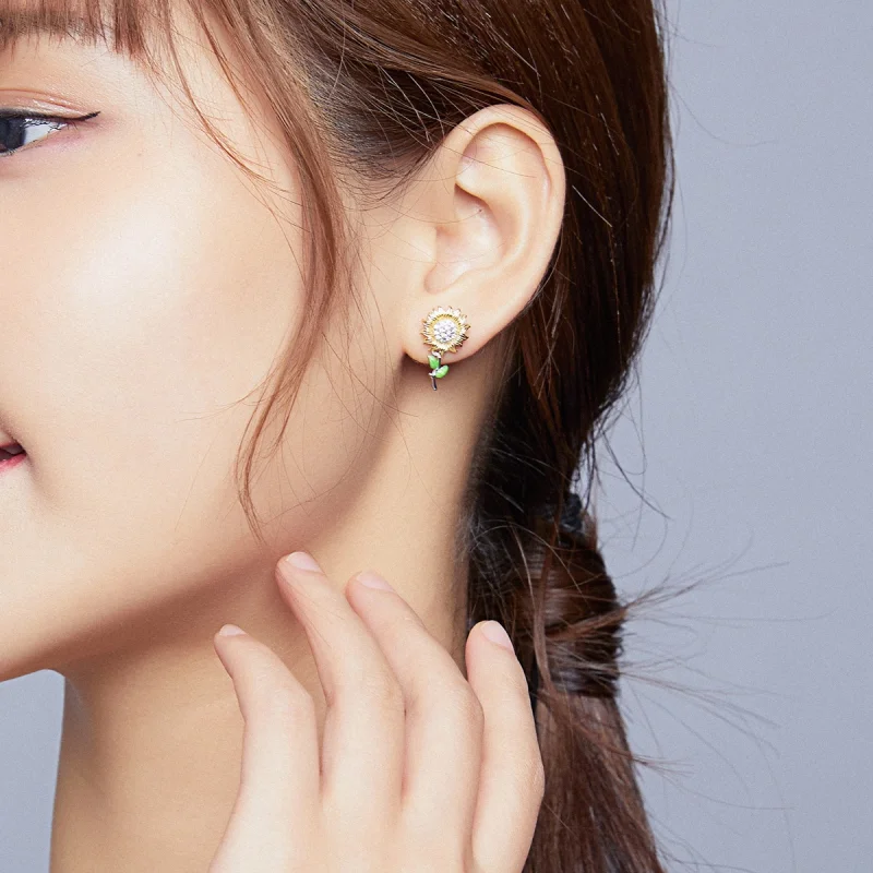 (imagem para) Brincos Petit Dois tons Girassol estilo Pandora - SCE919 - Visualizar 5