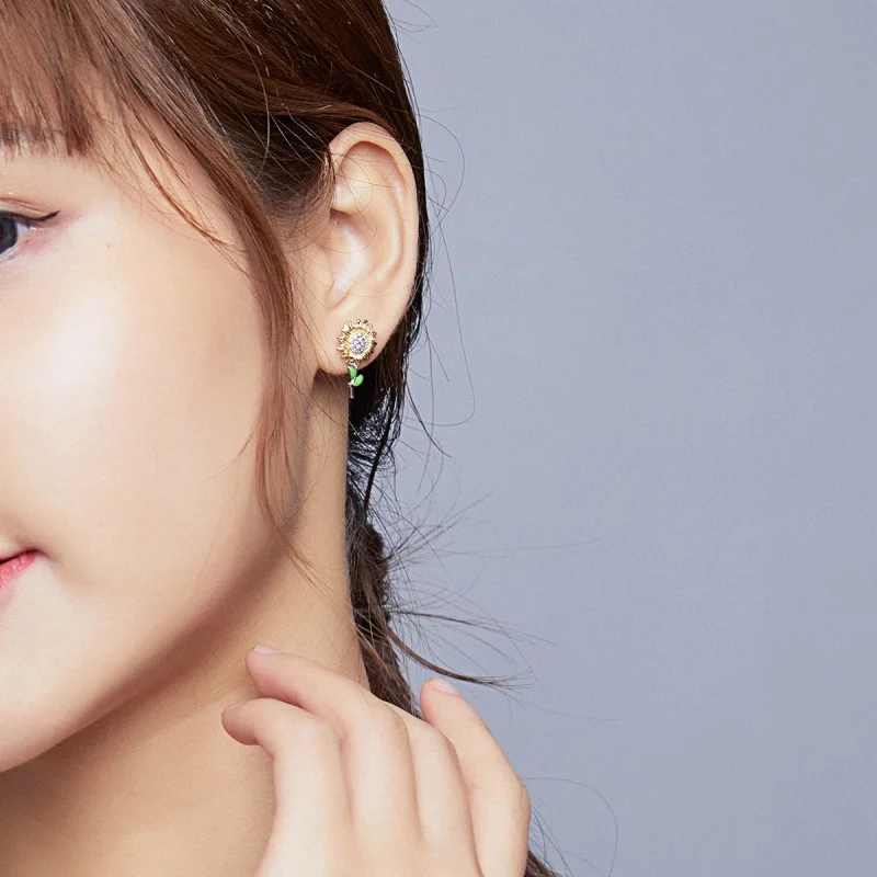 (imagem para) Brincos Petit Dois tons Girassol estilo Pandora - SCE919 - Visualizar 6