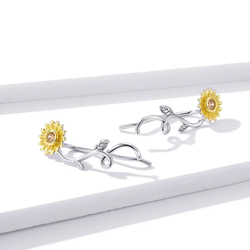 (imagem para) Brincos Petit Dois tons Margarida Fresca estilo Pandora - BSE394 - Visualizar 4