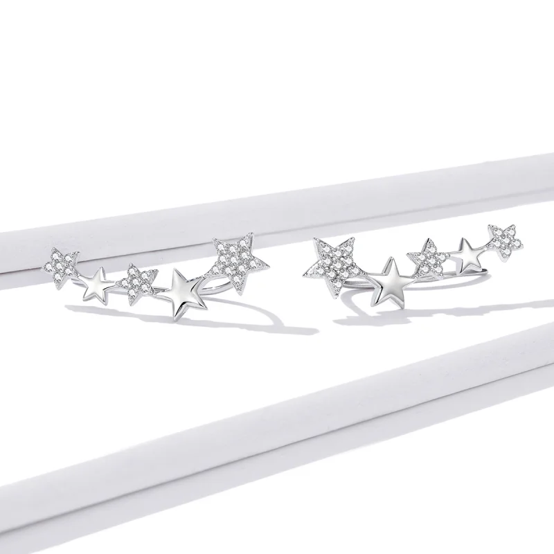 (imagem para) Brincos Petit Ear Crawler Stars estilo Pandora - BSE351 - Visualizar 2