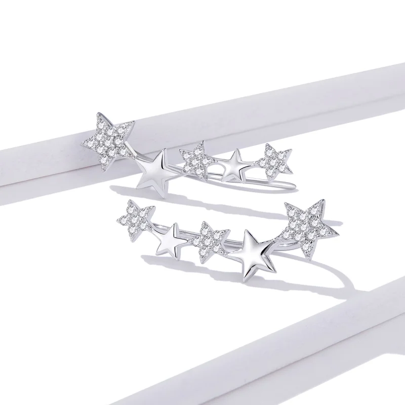 (imagem para) Brincos Petit Ear Crawler Stars estilo Pandora - BSE351 - Visualizar 3