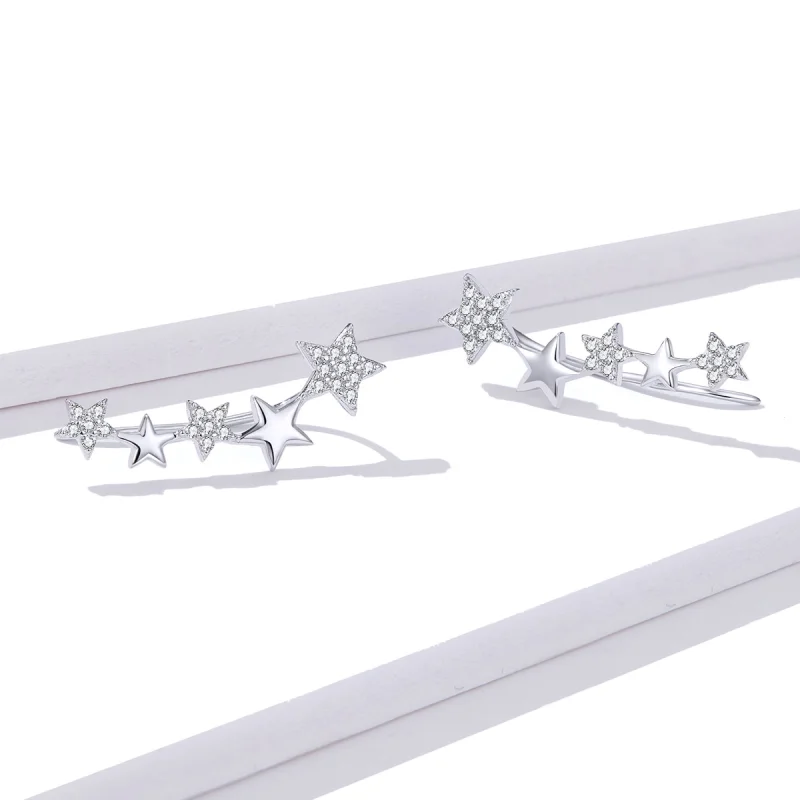 (imagem para) Brincos Petit Ear Crawler Stars estilo Pandora - BSE351 - Visualizar 4