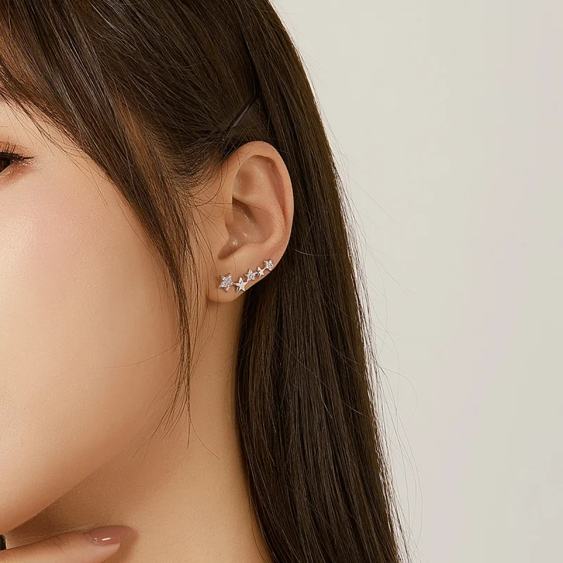 (imagem para) Brincos Petit Ear Crawler Stars estilo Pandora - BSE351 - Visualizar 7