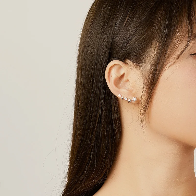 (imagem para) Brincos Petit Ear Crawler Stars estilo Pandora - BSE351 - Visualizar 8