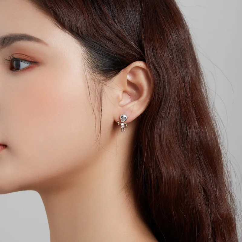 (imagem para) Brincos Petit Esqueleto legal estilo Pandora - SCE1110 - Visualizar 6