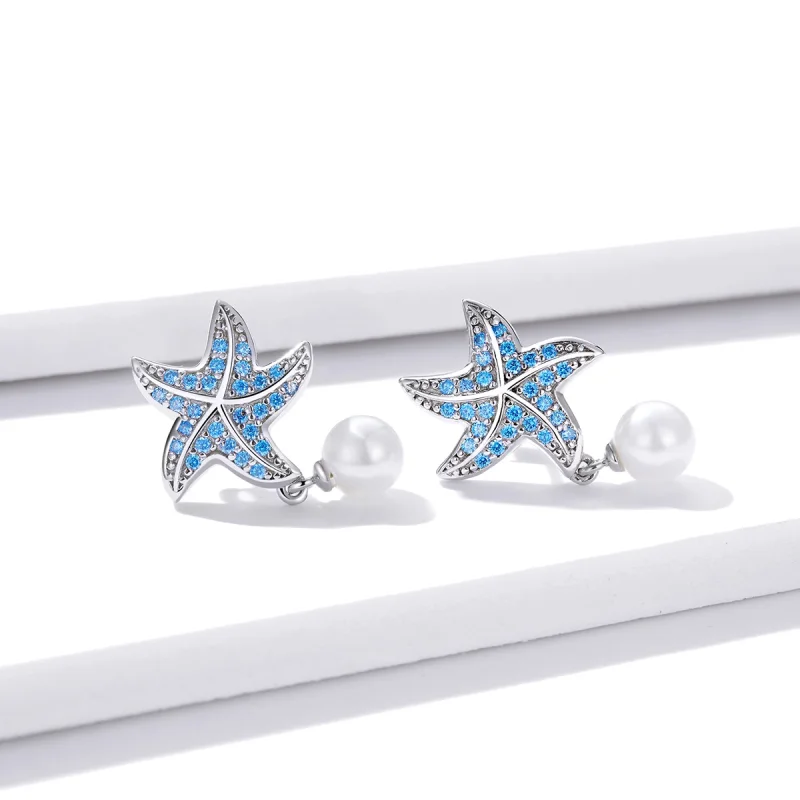 (imagem para) Brincos Petit Estrela do mar com pérolas estilo Pandora - BSE405 - Visualizar 2