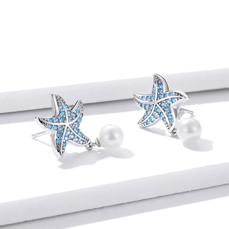 (imagem para) Brincos Petit Estrela do mar com pérolas estilo Pandora - BSE405 - Visualizar 4