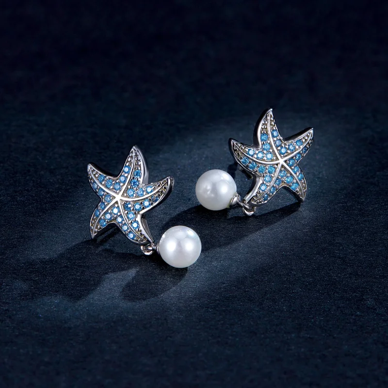 (imagem para) Brincos Petit Estrela do mar com pérolas estilo Pandora - BSE405 - Visualizar 5