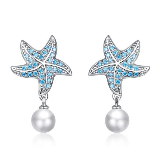 (imagem para) Brincos Petit Estrela do mar com pérolas estilo Pandora - BSE405