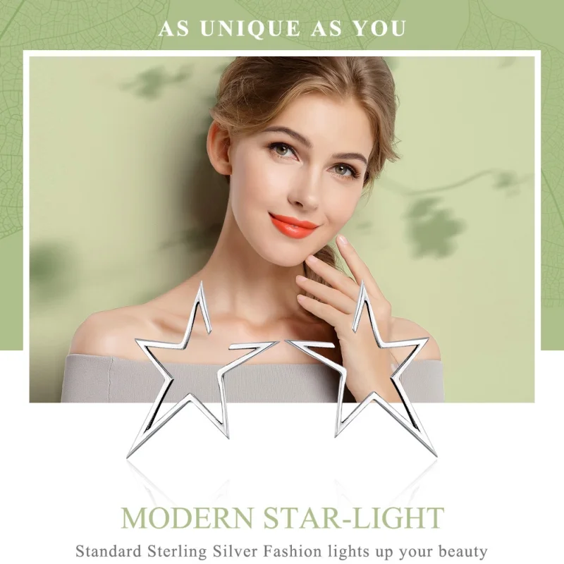(imagem para) Brincos Petit Estrela moderna estilo Pandora - SCE107 - Visualizar 3