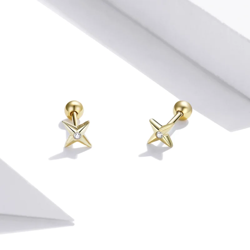 (imagem para) Brincos Petit Estrelas douradas estilo Pandora - SCE1117 - Visualizar 3
