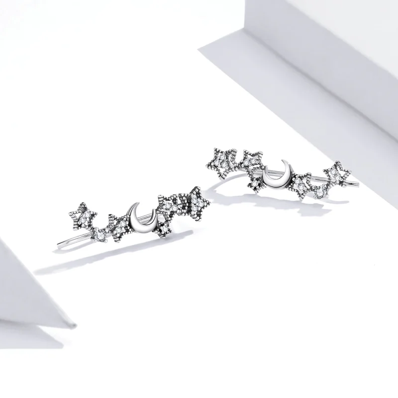 (imagem para) Brincos Petit Estrelas e lua estilo Pandora - SCE926 - Visualizar 3