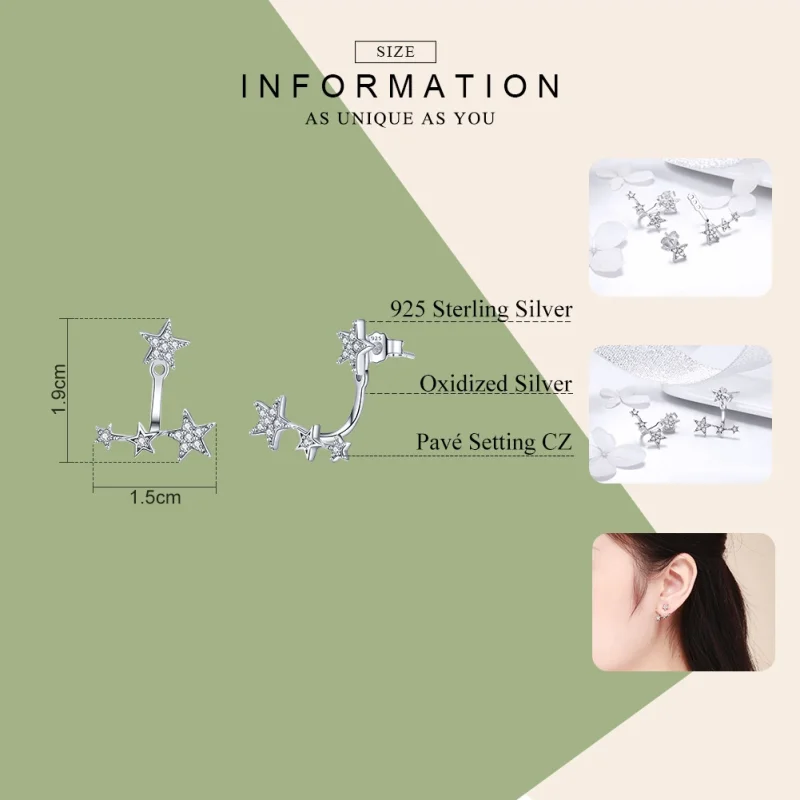 (imagem para) Brincos Petit Estrelas estilo Pandora - SCE448 - Visualizar 3