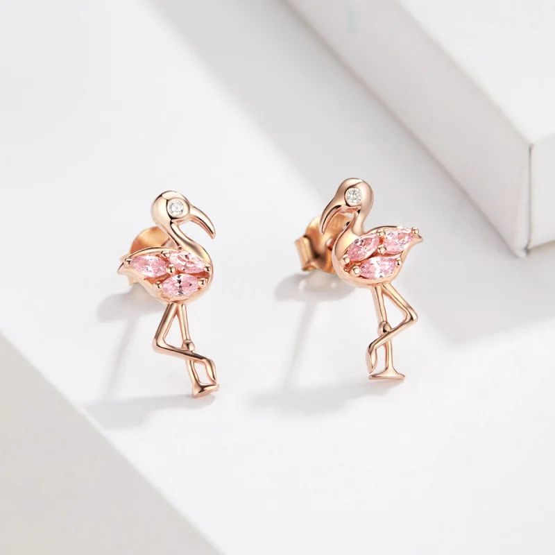 (imagem para) Brincos Petit Flamingos estilo Pandora Rose - BSE120 - Visualizar 4