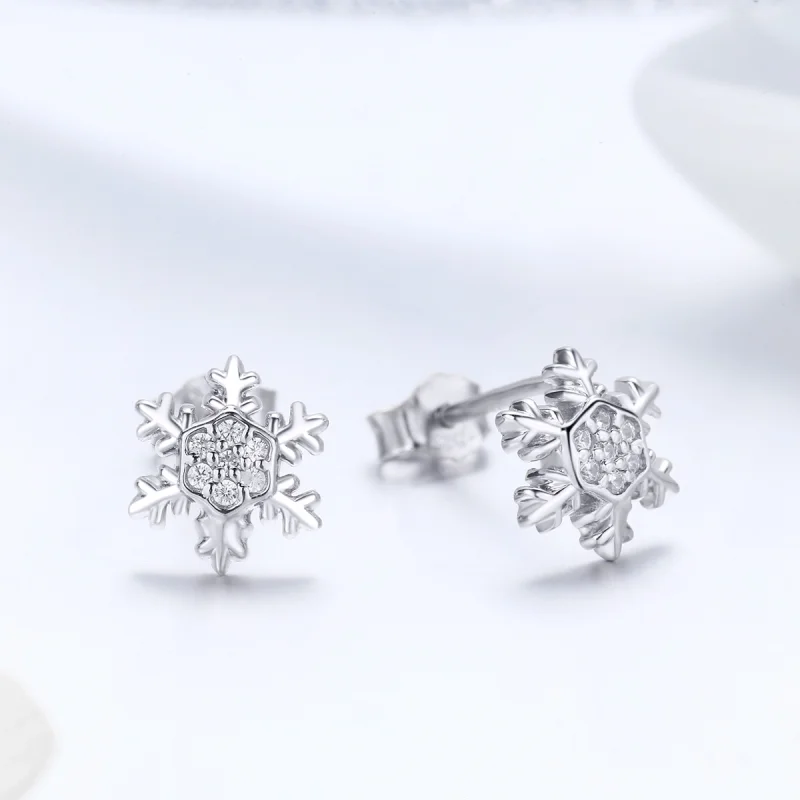 (imagem para) Brincos Petit Flocos De Neve Elegantes estilo Pandora - BSE009 - Visualizar 3