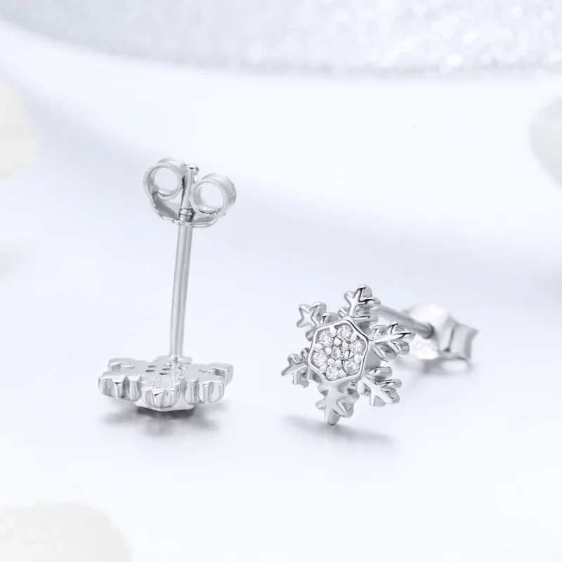(imagem para) Brincos Petit Flocos De Neve Elegantes estilo Pandora - BSE009 - Visualizar 4