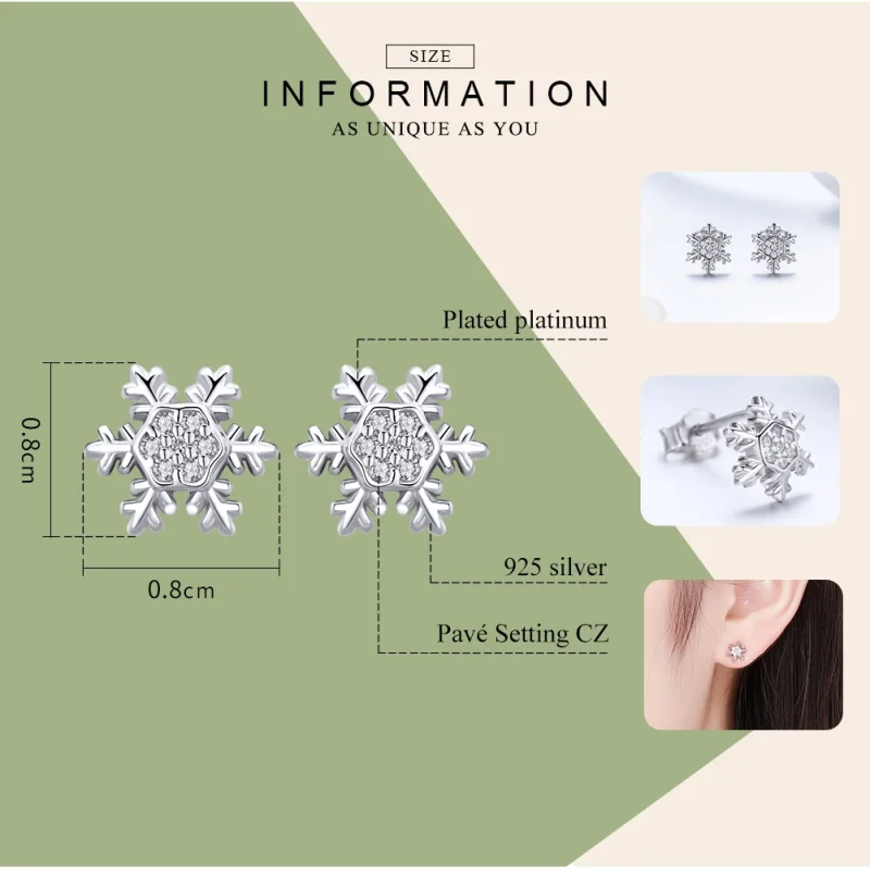 (imagem para) Brincos Petit Flocos De Neve Elegantes estilo Pandora - BSE009 - Visualizar 8