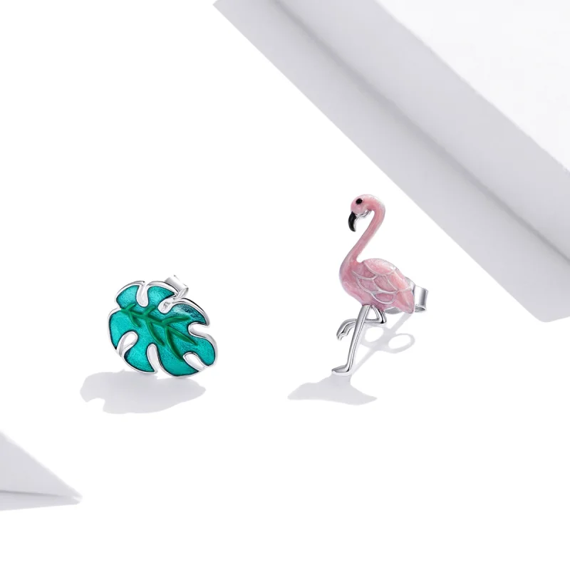 (imagem para) Brincos Petit Folha e Flamingos estilo Pandora - SCE1124 - Visualizar 2