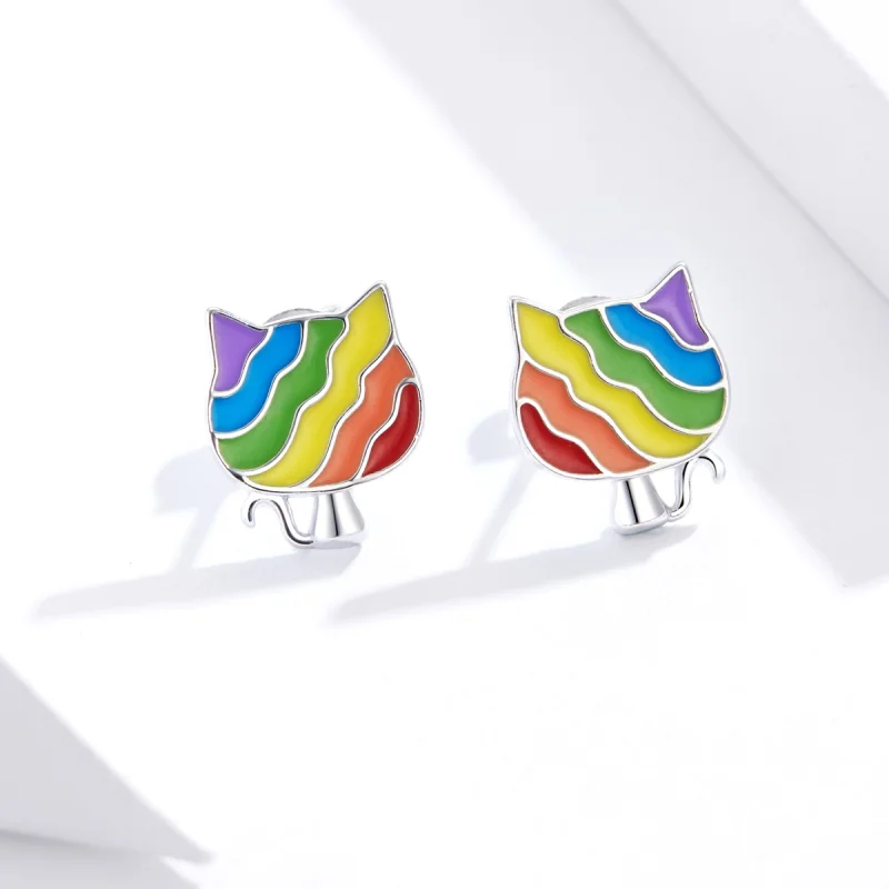 (imagem para) Brincos Petit Gatinho arco-íris estilo Pandora - SCE823 - Visualizar 2