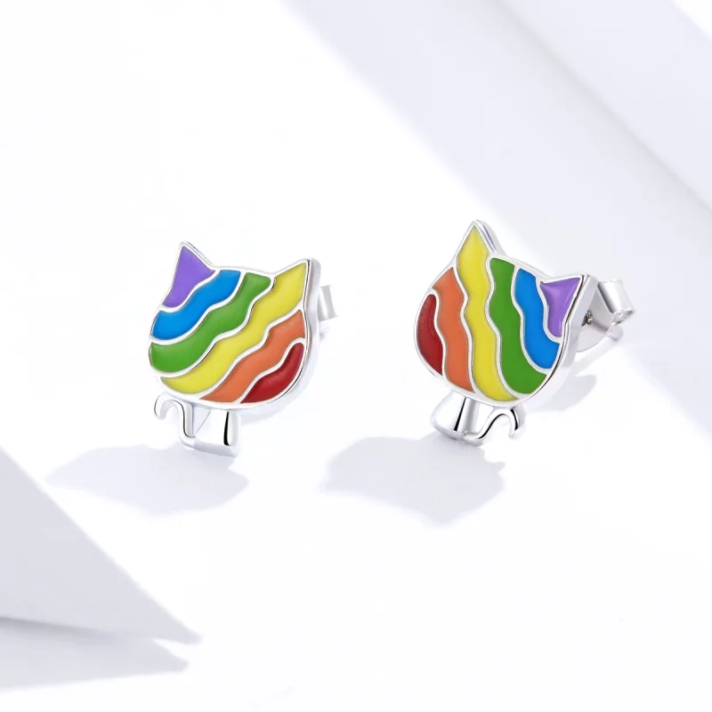 (imagem para) Brincos Petit Gatinho arco-íris estilo Pandora - SCE823 - Visualizar 3