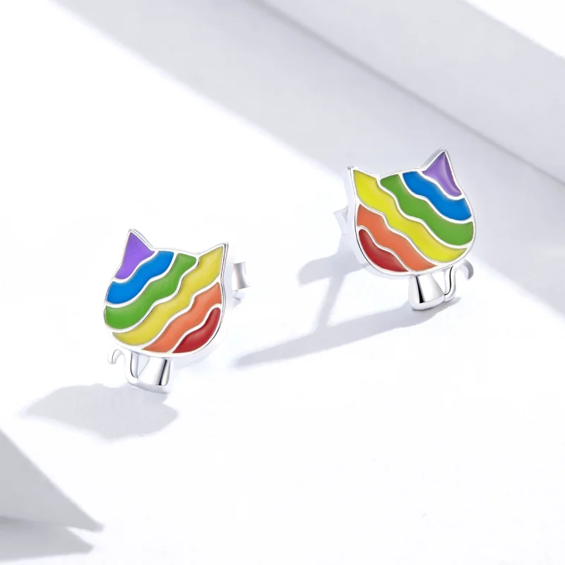 (imagem para) Brincos Petit Gatinho arco-íris estilo Pandora - SCE823 - Visualizar 4