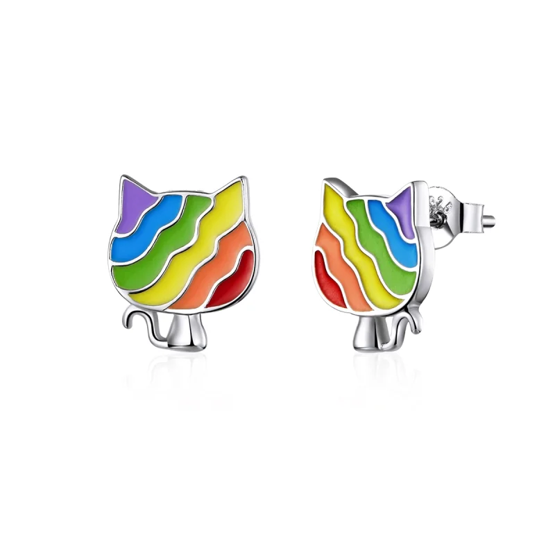 (imagem para) Brincos Petit Gatinho arco-íris estilo Pandora - SCE823