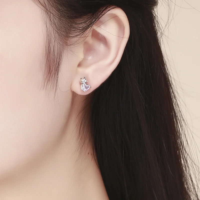 (imagem para) Brincos Petit Gato adorável estilo Pandora - SCE453 - Visualizar 5