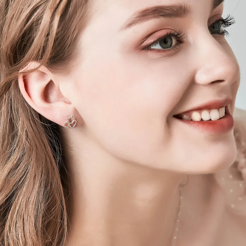 (imagem para) Brincos Petit Gato fofo estilo Pandora - SCE271 - Visualizar 8