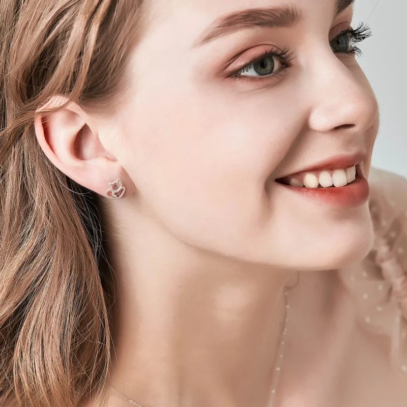 (imagem para) Brincos Petit Gato fofo estilo Pandora - SCE271 - Visualizar 9