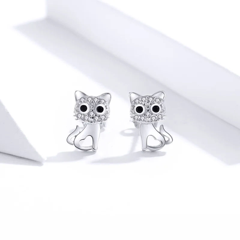 (imagem para) Brincos Petit Gato fofo estilo Pandora - SCE797 - Visualizar 4