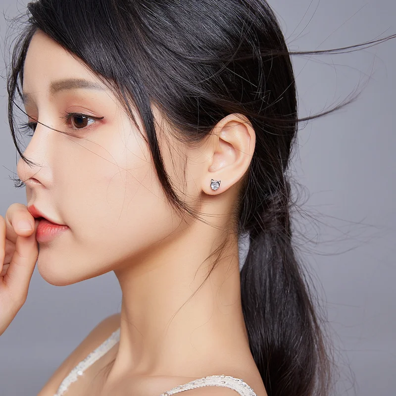 (imagem para) Brincos Petit Gato fofo estilo Pandora - SCE899 - Visualizar 5