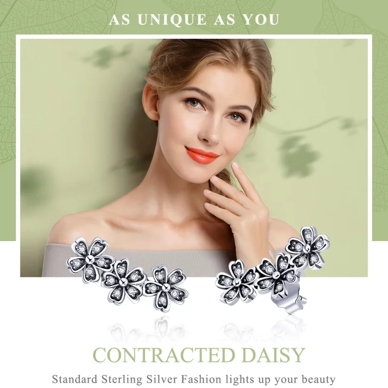 (imagem para) Brincos Petit Margarida Contraída estilo Pandora - SCE419 - Visualizar 2