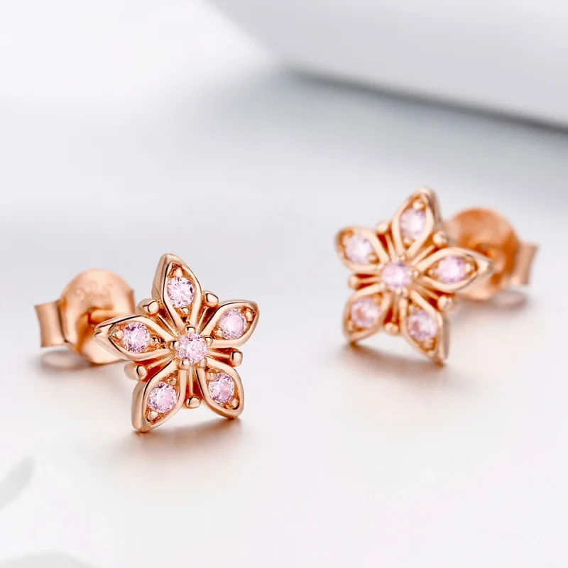 (imagem para) Brincos Petit Margarida rosa estilo Pandora Rose - BSE034 - Visualizar 4