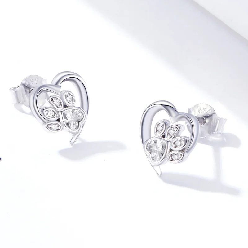 (imagem para) Brincos Petit Pata de cão carinhosa estilo Pandora - SCE654-WH - Visualizar 4