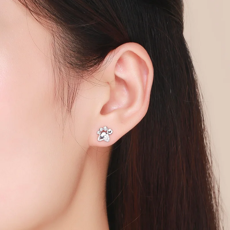 (imagem para) Brincos Petit Pegadas fofas de gatinho anti-alérgico estilo Pandora - BSE033 - Visualizar 6