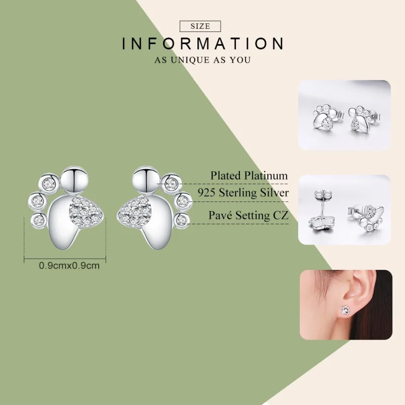 (imagem para) Brincos Petit Pegadas fofas de gatinho anti-alérgico estilo Pandora - BSE033 - Visualizar 7