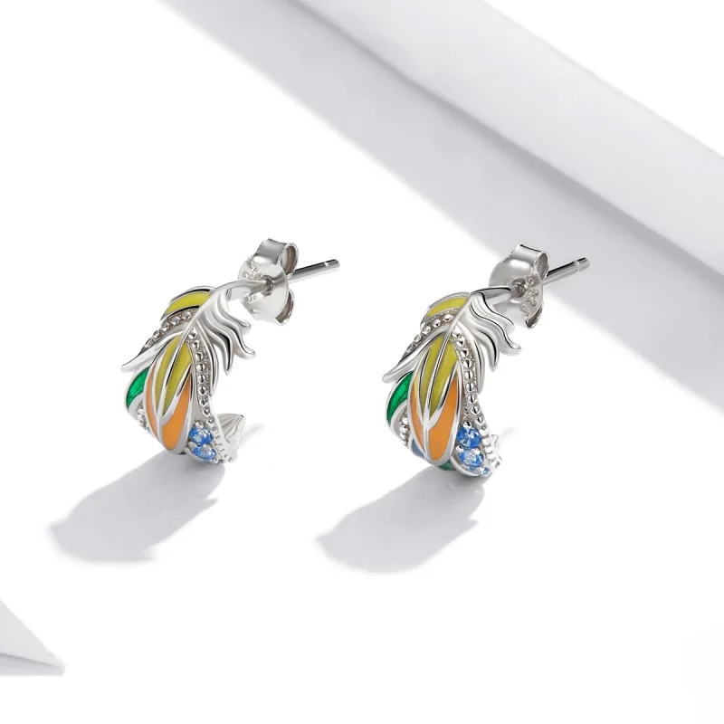 (imagem para) Brincos Petit Penas de Estilo estilo Pandora - SCE1128 - Visualizar 3