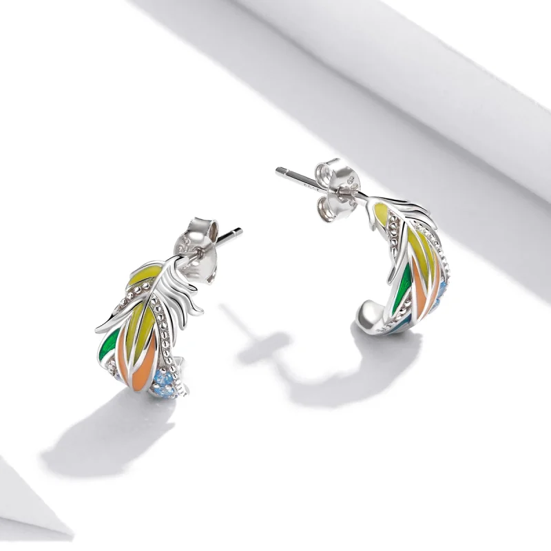 (imagem para) Brincos Petit Penas de Estilo estilo Pandora - SCE1128 - Visualizar 4